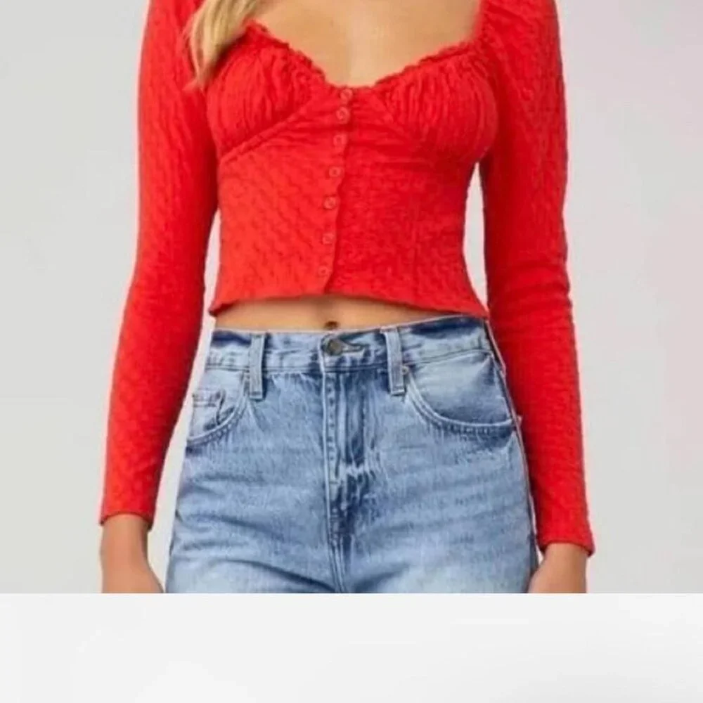 Free People Red Ladybug Long Sleeve Top Size M‎